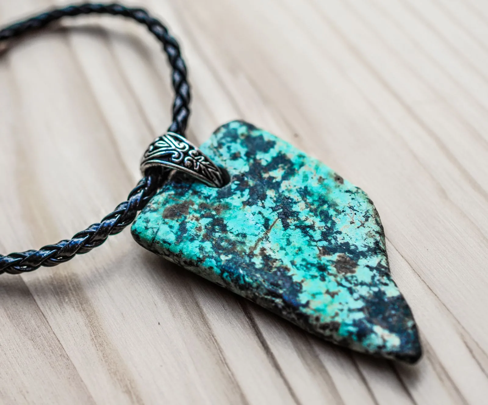 Turquoise pendant necklace on a braided chain
